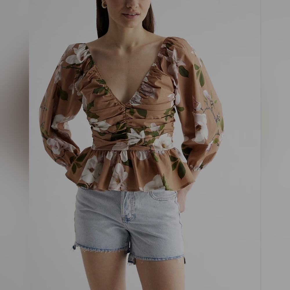 Express Floral Pleated Peplum Top